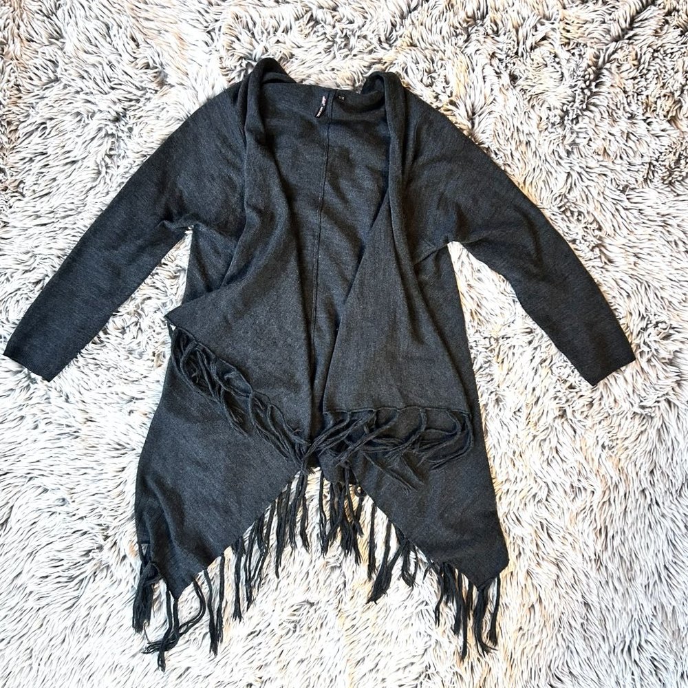 Michel Charcoal Tassel Fringe Shawl w/Sleeves